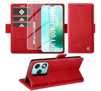 KOGENG Coque pour Honor 400 Lite, Magnétique Housse en Cuir PU Premium Etui à Rabat, Pochette de Flip Portefeuille Antichoc Coque Protection Telephone pour Honor 400 Lite 5G Case (Rouge)