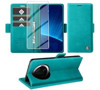 KOGENG Coque pour Honor Magic 7 Lite, Magnétique Housse en Cuir PU Premium Etui à Rabat, Pochette de Flip Portefeuille Antichoc Coque Protection Telephone pour Honor Magic 7 Lite 5G Case (Cyan)