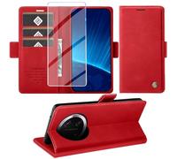 KOGENG Coque pour Honor Magic 7 Lite, Magnétique Housse en Cuir PU Premium Etui à Rabat, Pochette de Flip Portefeuille Antichoc Coque Protection Telephone pour Honor Magic 7 Lite 5G Case (Rouge)