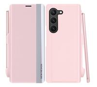 KOGENG Coque pour Samsung Galaxy Z Fold 5 avec Porte-S Pen, Magnétique Housse en Cuir PU Premium Etui à Rabat, Antichoc Flip Pochette Protection Telephone pour Samsung Z Fold 5 5G Case (Rose)