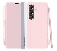 KOGENG Coque pour Samsung Galaxy Z Fold 7 avec Porte-S Pen, Magnétique Housse en Cuir PU Premium Etui à Rabat, Antichoc Flip Pochette Protection Telephone pour Samsung Z Fold 7 5G Case (Rose)
