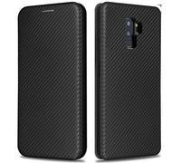 KOGENG Étui de protection pour Samsung Galaxy S9 Plus, avec compartiment pour cartes, blocage RFID, texture en fibre de carbone, magnétique, à rabat, noir