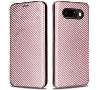 KOGENG Étui de protection pour téléphone portable Google Pixel 9A, avec compartiment pour cartes et blocage RFID, texture en fibre de carbone, magnétique, à rabat, rose