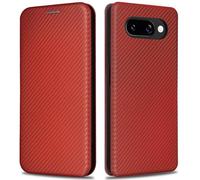 KOGENG Étui de protection pour téléphone portable Google Pixel 9A, avec compartiment pour cartes et blocage RFID, texture en fibre de carbone, magnétique, à rabat, rouge