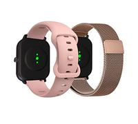 KoGiio 20mm Bracelet pour Amazfit GTS 4 Mini/GTS 3/GTS 2 Mini/Bip 3 Pro/Bip 3/Bip Lite/Bip U Pro, Silicone + Métal Bracelet pour Garmin Venu Sq 2/Venu Sq 2 Music/Venu 2 Plus/Venu Sq Music-Rose+Or Rose