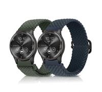 KoGiio 20mm Bracelet pour Garmin Vivoactive 5/Venu Sq 2 Music/Venu Sq 2/Vivomove Trend,[2 Pièces] Tressé Bracelets de Remplacement pour Garmin Forerunner 245/245 music-Bleu marine & Vert
