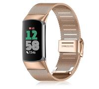 KoGiio Bracelet Compatible avec Fitbit Charge 6 / Fitbit Charge 5, Acier Inoxydable Réglable Maille Sangle, Hommes Femmes Tissé Respirant Bracelet