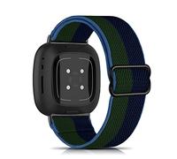 KoGiio Bracelet Compatible avec Fitbit Versa 3 / Sense, Hommes Femmes Réglable Extensible Remplacement Tressé Nylon Bracelet Compatible avec Fitbit Versa 3 / Sense - Vert/Bleu