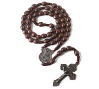 KOGMMYSEVP Bijoux religieux populaires 8 x 10 mm perles en bois collier prière collier antique cuivre plaqué Saint Michel médaille chapelet, 17.7inches