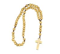 KOGMMYSEVP Chapelet avec croix de Jésus - Couleur bois naturel - Perles de prière chrétiennes - Collier de perles tendance, 40 cm