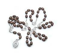KOGMMYSEVP Chapelet de chagrin ovale en perles de bois avec Vierge Marie Chapelet catholicisme religieux Marron clair