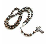 KOGMMYSEVP Chapelet de la paix Medjugorie Chapelet carré en perles de bois St Cross Chapelet Fait à la main pour prier, 18inches