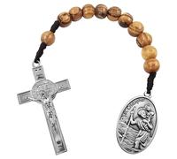 KOGMMYSEVP Chapelet de poche pour prière de Saint Christophe - 10 mm - Perles en bois d'olivier - Chapelet en bois - Fait à la main - Chapelet catholique en lin - Avec pochette