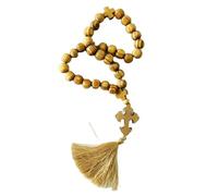 KOGMMYSEVP Chapelet de prière en bois d'olivier synthétique brut - Croix orthodoxe - 11 x 12 mm - Chapelet à suspendre pour voiture - Avec pompon marron, rosary