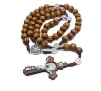 KOGMMYSEVP Chapelet de prière religieuse médaille chrétienne croix chapelet cordon fait main perles en bois collier chapelet collier, 59CM