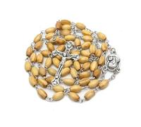 KOGMMYSEVP Chapelet en bois avec de l'eau sainte de Notre-Dame de Fatma Collier Perles Prière Communion Apparitions Mariales, 24inches