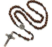 KOGMMYSEVP Chapelet en bois avec perles de prière chrétiennes et croix pour homme et femme fait à la main, 20inches