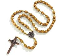 KOGMMYSEVP Chapelet en bois avec perles de prière chrétiennes et croix pour homme et femme fait à la main, 20inches