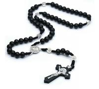 KOGMMYSEVP Chapelet en bois fait à la main avec croix - Collier religieux - Perles de prière chrétiennes