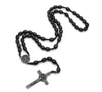 KOGMMYSEVP Chapelet en bois fait à la main avec médaille de saint Jésus Croix Bijoux religieux Noël, 24inches