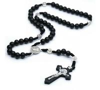 KOGMMYSEVP Chapelet en bois fait à la main avec médaille de saint Jésus croix religieuse en alliage de zinc bijoux pour anniversaire de mariage Noël, 23inches