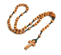 KOGMMYSEVP Chapelet en bois naturel avec perles faites à la main - Chapelet chrétien pour prière, 18inches