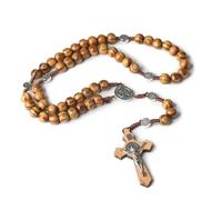 KOGMMYSEVP Chapelet en bois, perles en bois naturel lisse, collier catholique, bijou religieux pour chrétiens catholiques, communion, baptême, messe, bible, marron
