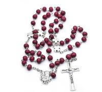 KOGMMYSEVP Chapelet en bois rouge avec pendentif en forme de croix pour catholicisme, perles de prière chrétiennes pour église [rouge]