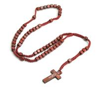 KOGMMYSEVP Chapelet en bois tissé à la main avec croix de Jésus pour prière, 45cm