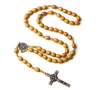 KOGMMYSEVP Chapelet religieux en bois 8 x 10 mm avec croix de Jésus pour prière, bijoux de prière, église de Pâques du christianisme, 24inches