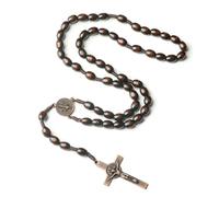 KOGMMYSEVP Chapelet religieux en bois 8 x 10 mm avec croix de Jésus pour prière, bijoux de prière, église de Pâques du christianisme, 24inches