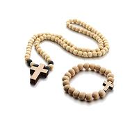 KOGMMYSEVP Collier avec pendentif coloré en bois naturel classique pour homme et femme - Chapelet religieux fait main