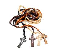 KOGMMYSEVP Collier avec pendentif coloré en bois naturel classique pour homme et femme - Chapelet religieux fait main