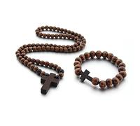 KOGMMYSEVP Collier avec pendentif coloré en bois naturel classique pour homme et femme - Chapelet religieux fait main