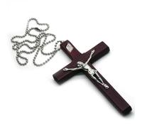 KOGMMYSEVP Collier avec pendentif en forme de croix en bois purement fait à la main - Image sacrée - Prière religieuse tenant la main, 50cm