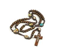 KOGMMYSEVP Collier chapelet Jérusalem avec perles en bois et croix de Jésus, 17.5cm