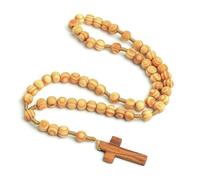 KOGMMYSEVP Collier croix en bois d'olivier avec chaîne de perles - Chapelet chrétien - Collier religieux de prière, 20inches