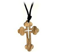 KOGMMYSEVP Collier simple pointu, pendentif en bois d'olivier de 5,1 cm avec cordon réglable de 76,2 cm, collier religieux pour homme et femme, souvenir en bois orthodoxe chrétien et catholique pour
