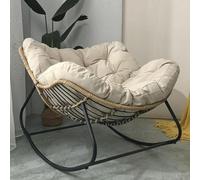 KOGTYB Outdoor Papasan Rocking Chair with Padded Cushion, Oversized Comfy Patio Chair Indoor Wicker Egg Rocker Chair, Steel Frame Modern Lounge Chair for Balcony