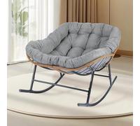 KOGTYB Rocking Chairs, Outdoor Rattan Rocking Chair, Patio Comfy Reading Chair with Oversized Cushion, Modern Lounge Rocker, Indoor Recliner Wide Chairs for Balcony, Garden, Living Room Grey