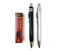 KOH-I-NOOR 5359 Lot de 3 porte-mines en métal avec taille-mine et clip Épaisseur de la mine 5,6 mm Argenté et noir et GRAPHITMINES 2B