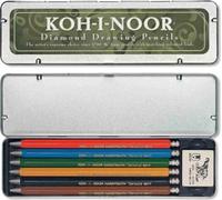 Koh-i-noor porte-mine/Versatil set de 6 pièces avec gomme dans une boîte en métal