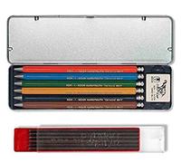 Koh-I-Noor VERSATIL 5217 Lot de 12 porte-mines dans un étui en métal, différentes couleurs (6 pièces) et mines graphite 2 mm 2B