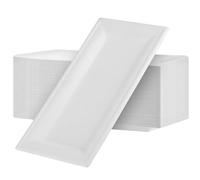 KOHAND Lot de 100 assiettes rectangulaires en carton - 26 x 13 cm - Blanc - Bagasse - Canne à sucre - Vaisselle jetable pour pique-nique, fête, barbecue, usage quotidien