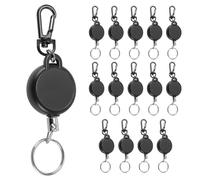 KOHAND Lot de 15 porte-clés rétractables et robustes pour badge d'identité jusqu'à 200 g avec câble en acier rétractable de 60 cm, noir
