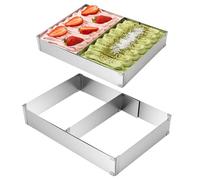 KOHAND Lot de 2 moules à gâteau rectangulaires réglables avec séparateur, en acier inoxydable extensible pour gâteaux, tartes, mousses, pizzas, 5 cm de haut (27-52 cm x 18-34 cm)