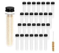 KOHAND Lot de 30 tubes à essai en plastique transparent de 45 ml avec bouchon à vis noir, récipient de rangement transparent avec couvercle pour fleurs, bonbons, graines, perles, bonbons