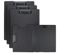 KOHAND Lot de 4 porte-blocs A4 avec couverture et deux clips, porte-bloc en plastique pour entreprise, bureau, hôpital, noir