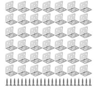 KOHAND Lot de 50 équerres d'angle en acier inoxydable de 36 x 26 mm de large, équerres d'angle en métal à 90 degrés avec 300 vis pour fixation meuble, étagères, bois