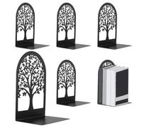 KOHAND Lot de 6/3 paires de serre-livres en métal noir pour étagères, arbre de vie décoratif pour la maison, le bureau, la bibliothèque
